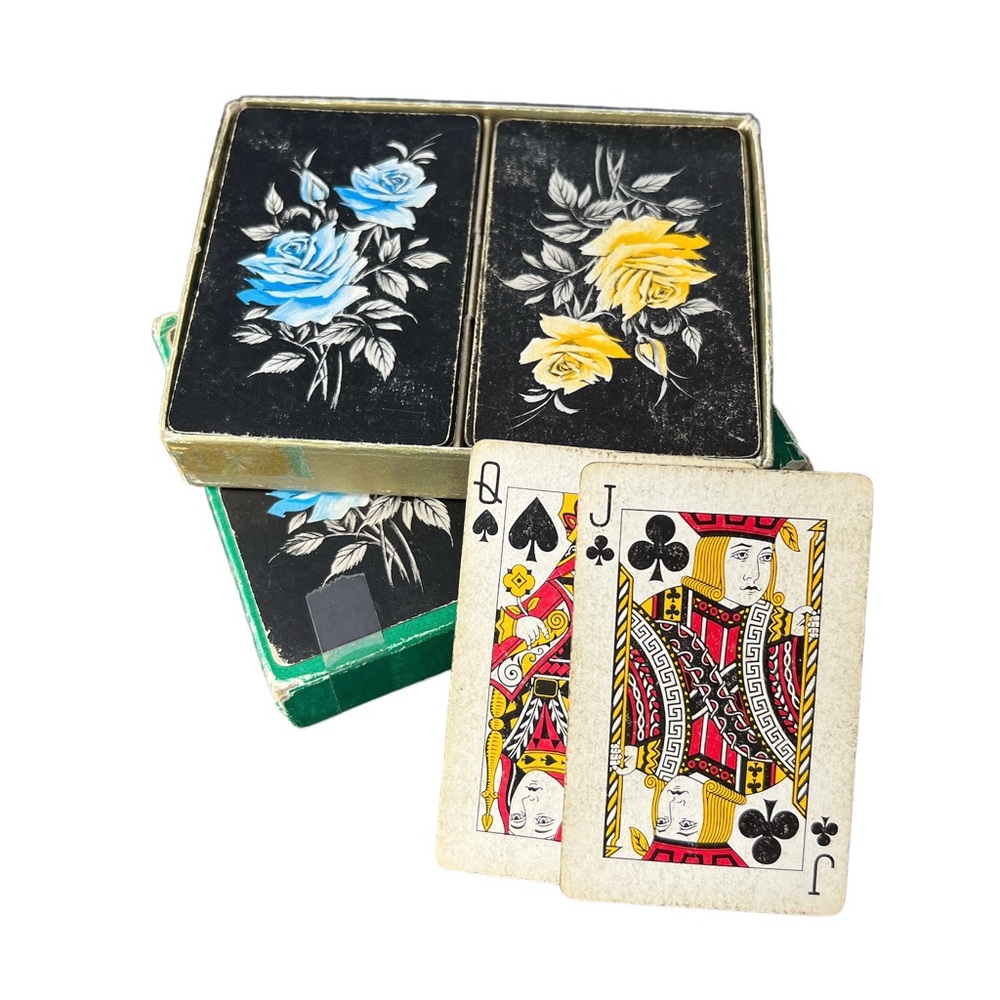 Vintage Blue & Yellow Rose Double Deck Playing Cards